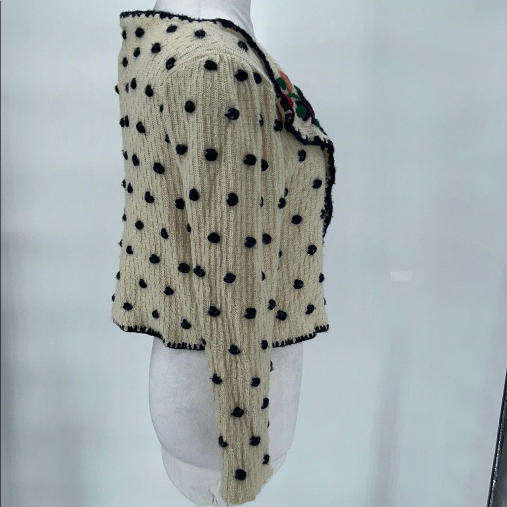 TACH Black and Cream Polka Dot Cardigan Farah Hand-Knitted Wool Cardigan SZ XS - Picture 9 of 15